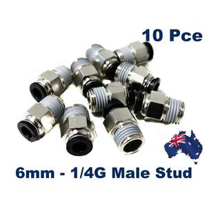 10 x Pneumatic 6mm with 1/4 Thread Push Fit Male Stud